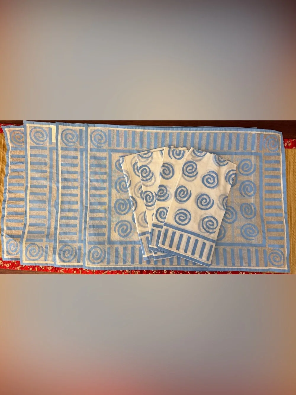 Pier 1 Imports Blue Geometric Swirl Napkins And Placemats Set Of Four